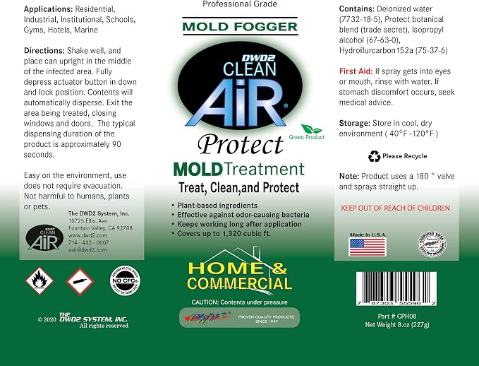 DWD2 Protect™ Home & Commercial Mold-Treatment Plant-Based Mold-Odor Remover Fogger Treatment - eco-friendly solution for a safer and healthier living and working space (8 oz.)