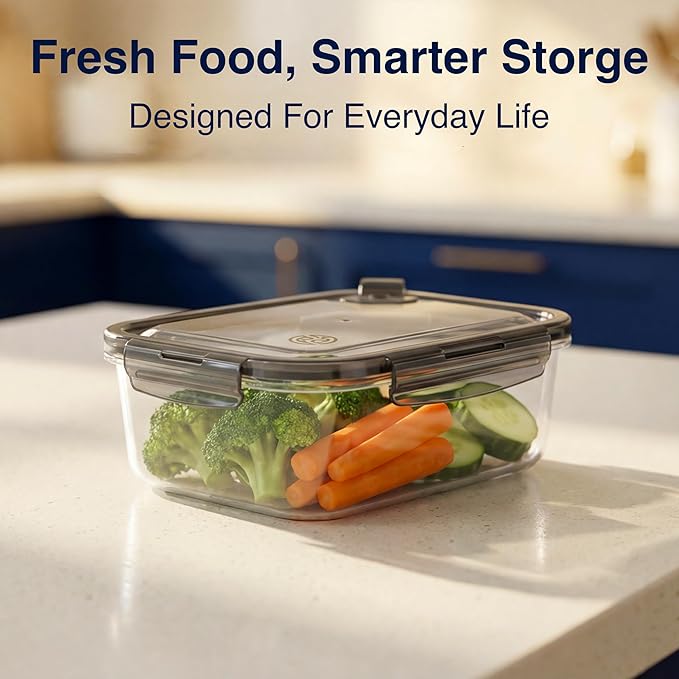 BPA-Free Plastic Airtight Food Storage Containers with Vented Lids, 2-Pack (5.9 Cups Each) for Meal Prep and Leftovers