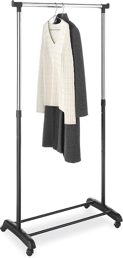 Whitmor Deluxe Adjustable Garment Rack-Rolling Clothes Organizer,Black and Chrome, 18.5" D x 33" W x 66" H