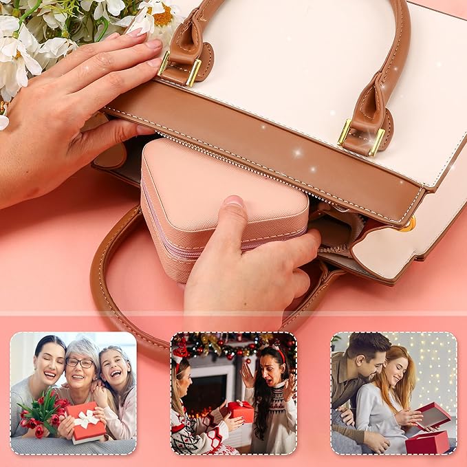 Neveika Jewelry Box with Mirror,Small Jewelry Organizer Box，Travel Jewelry Case for Women，Gift Jewelry Boxes for Female Girls (2pcs mirror pink)