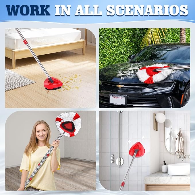 4 Packs Spin Mop Replacement Heads Compatible with Ocedar RinseClean 2-Tank System, 30-58" Mop Handle,Mop Scrub Brush and Base Combo Set,Mopping Refills Easy to Replace and Cleaning