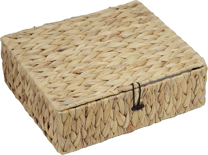 Water Hyacinth Basket with Lid, Rectangular Wicker Storage Basket Bins with Lid, Decorative Woven Basket Boxes for Storage Home Organizer