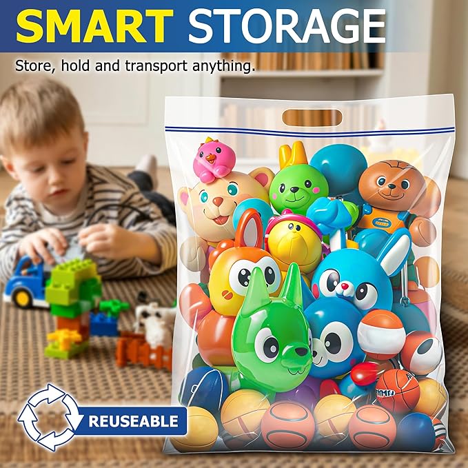 15 Gallon Large Storage Bags, 3.5 Mil Thick Clear Plastic Zipper Bags with Handles, 24" x 24" Large Heavy Duty for Home, Travel, and Moving (5 Packs)