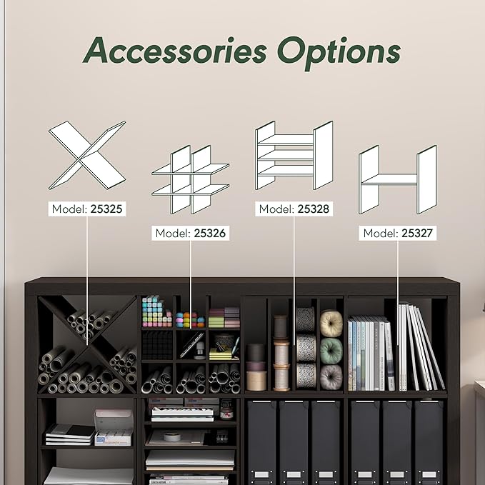 Furinno Cubicle Cube Insert, 3-Shelf Cube Organizer, 3-Tier Shelf Accessory, Fits into Furinno Triple Thick Cubes, IKEA Kallax, for Organizers and Storage, Black Dark Oak