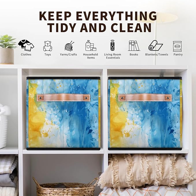 Marble Closet Storage Bin, Foldable Storage Baskets for Shelves, Decorative Shelf Organizer Modern Art Fabric Cube Bin for Living Room Bedroom Home Dorm