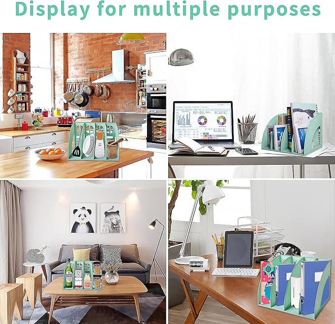 Marte Vanci Magazine File Holder Vertical PP Folder Book Desktop Organizer Plastic Storage Sturdy Vertical 4 Section Folder (Green)