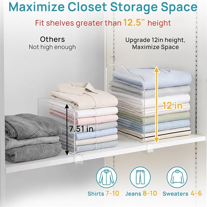Vtopmart 12" Extra Tall x 11.7" Deep Shelf Dividers, 8 Pack