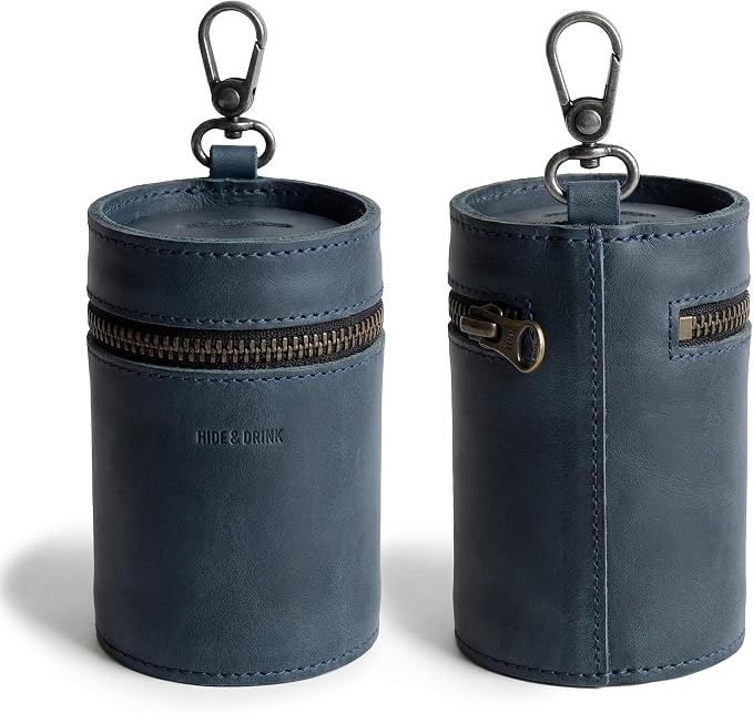 Hide & Drink, Money Box, Piggy Bank Bucket, Zippered Pouch, Cash Organizer, Coin Case, Full Grain Leather, Handmade (Slate Blue)