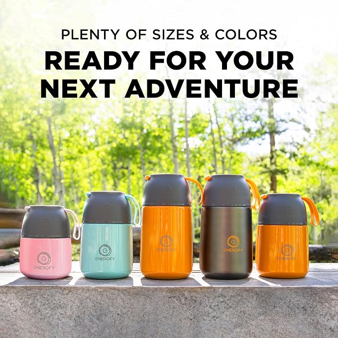 Vacuum Insulated Food Jar. Large 12oz Bowl incl. Folding Spoon, Cup. Wide Mouth Keep Hot & Cold Drinks Soup Lunch Container for Adults. BPA-Free Stainless Steel, Leak Proof Fusion Coral