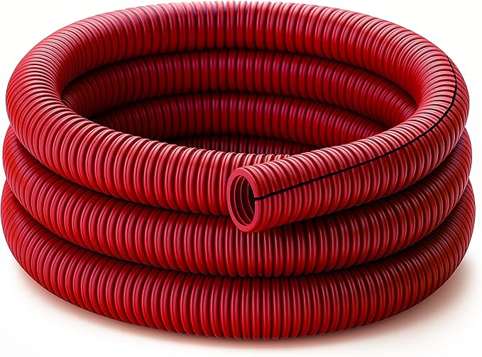 Electriduct Split Wire Loom Tubing Polyethylene Corrugated Flexible Conduit - 3/4" Nominal Size - 20 Feet - Red