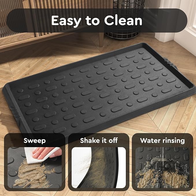 tchdio Durable Rubber Boot Tray and Shoe Mat for Entryway - Heavy Duty Waterproof Shoe Tray Organizer, Non Slip Boot Trays for Front Door, Entryway Muddy Shoes Storage, 16x48 Inches