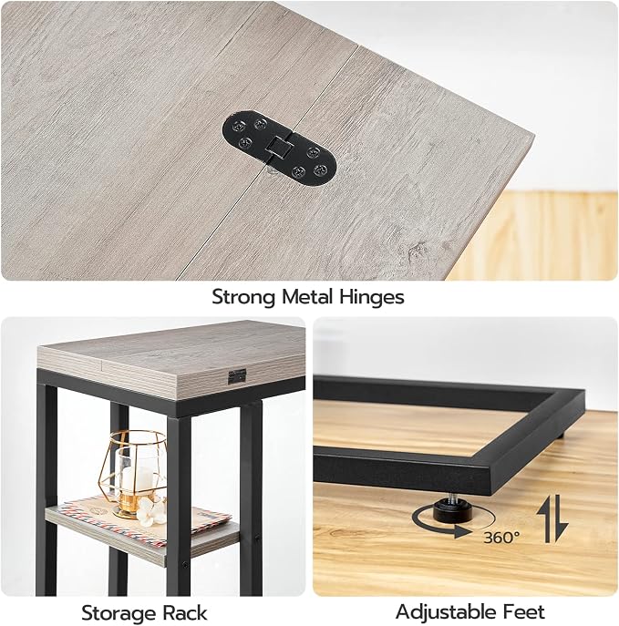 HOOBRO Foldable C Shaped End Table, C Shaped Side Table with Storage Shelf, Small Snack Table, Slide Under Couch Table for Sofa, Living Room Bedroom Small Spaces Easy Assembly, Greige BG29SF01