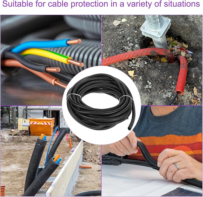 DMiotech 50ft Wire Loom Split Tubing 3/8 Inch(9.5 Mm) ID, Cord Protectors from Pet Flexible Conduit Cable Management for Office, Home, Garden, Black