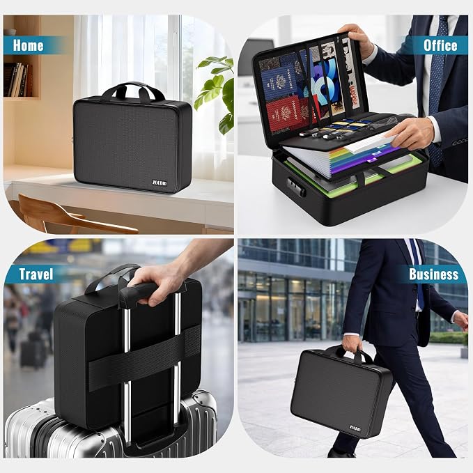 Fireproof Document Bag with Lock, Soft-Shell File Organizer, Black | Water-Resistant Zipper, Multi-Pocket Design, Portable Storage for Laptops, Passports, Certificates, Important Paperwork