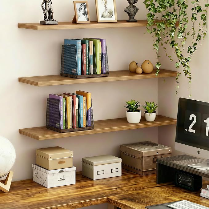 AUPSEN 5-Section File Organizer for Desk, Wood Mesh Desktop File Organizer, File Sorter Storage Rack, Vertical Folder Holder for Files, Magazines, Books (Brown)