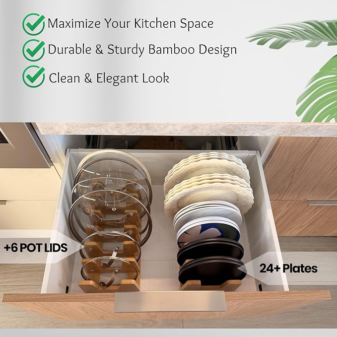 Pot Organizers Inside Cabinet – Pot Lid & Plate Rack for Cabinet, Multi-Use Storage for Lid Organizer Inside Cabinet - Cutting Boards, Baking Sheets & Trays - Fits Under Cabinet or Drawer