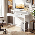 Tangkula Computer Desk with Dual-use Drawer & Keyboard Tray, Home Office Desk with Removable Monitor Shelf & Power Outlets, Modern Writing Desk Study Table for Home Apartment Dorm (White)