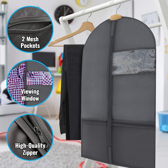 Plixio 36" Kids Garment Bags for Dance Costumes Children Hanging Clothes, Uniform, Suits, Girls Dress Recital Outfit Organizer Dance Garment Bags For Dancers with Zippered Pockets (6 Pack :36", Black)