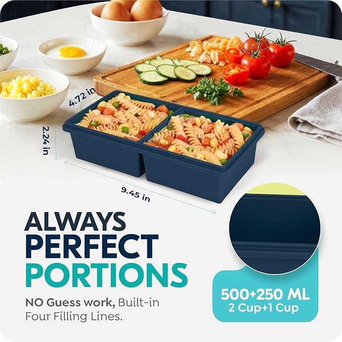 Silicone Freezer Trays with Lids, 2 Cup & 1 Cup Soup Container Style Ice Cube Trays, Easily prepare portioned meals, Great for storing soups and other dishes, Oven & Dishwasher-Safe(2-Pack)