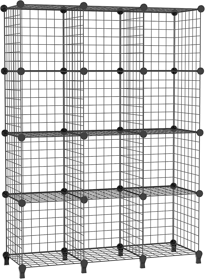 AWTATOS Wire Cube Storage, Closet Organizer, 12 Cube Storage Shelf, Black | Metal Cube Storage Shelves Bookshelf, Portable Closet Clothes Organizer, Wire Shelving for Bedroom, Home, Office