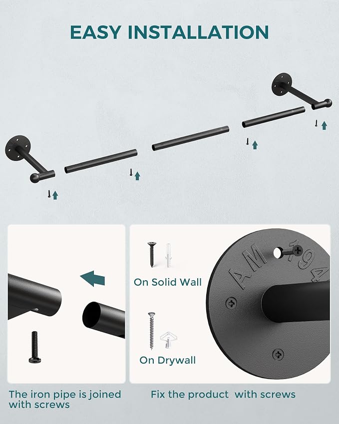 OROPY 33" Industrial Pipe Clothing Rack, Wall Mounted Clothes Rack 2 Pack | Closet Rods for Hanging Clothes, Multi-purpose Hanging Rod for Laundry Room, Bedroom and Closet Storage
