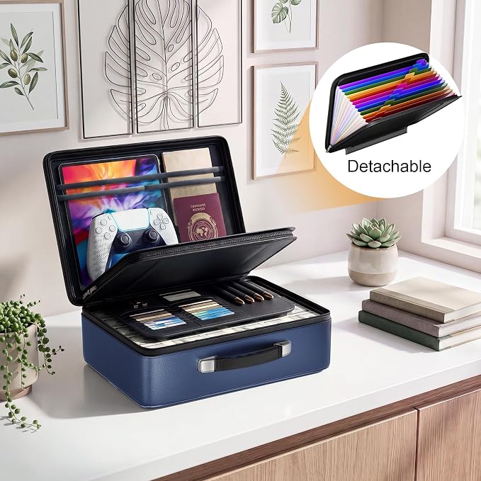 5200°F Fireproof Document Box, Hard-Shell,Fireproof Safe for Home Documents | Fire proof safe document box with lock,detachable accordion file organizer,waterproof digital improtant document organiser