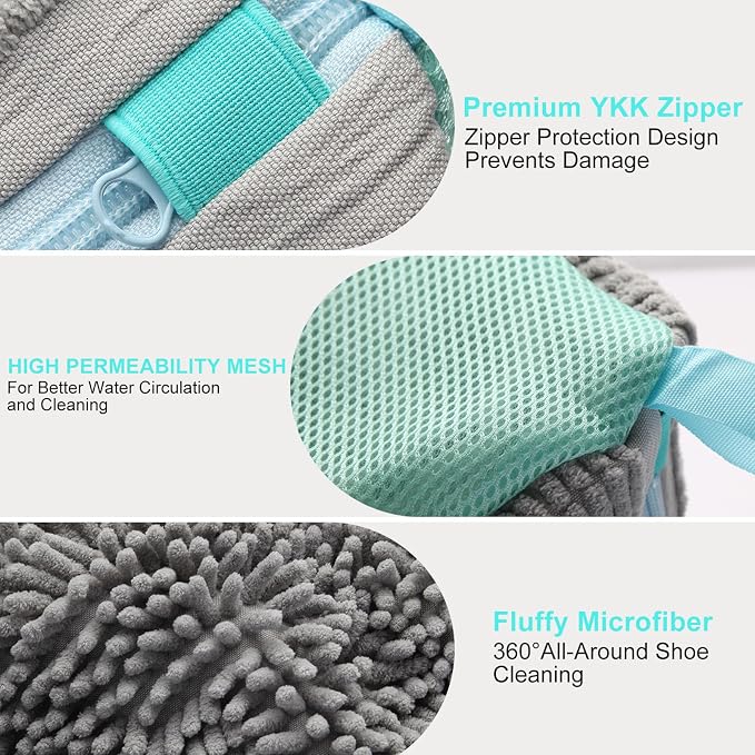 2 Pack Shoe Washing Machine Bag, Laundry Shoe Bag for Washer and Dryer, Reusable Shoe Cleaning Bag for Sneakers and All Shoes Types with Self-Locking Zipper(Gray)