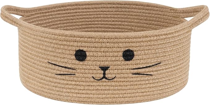 Cat Toy Basket, 13.8" x 6" Wicker Basket for Shelves Living Room, Medium Baby Gift Baskets for Nursery, Pet Dog Toy Box, Jute