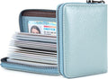 Suweibuke Genuine Leather Credit Card Holder Zipper Wallet RFID Blocking Secure Card Case ID Case Organizer (Light Blue)