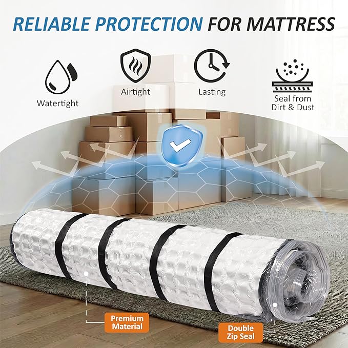Storage Logic Foam Mattress Vacuum Bag with 4 Adjustable Packing Straps for Moving, Storage, Shipping, Vacuum Seal Mattress Bag with Packaging Straps (King/Cal-King)