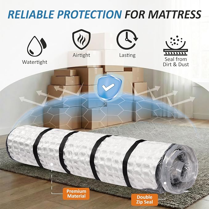 Storage Logic Foam Mattress Vacuum Bag with 4 Adjustable Packing Straps for Moving, Storage, Shipping, Vacuum Seal Mattress Bag with Packaging Straps (Twin/Twin XL)
