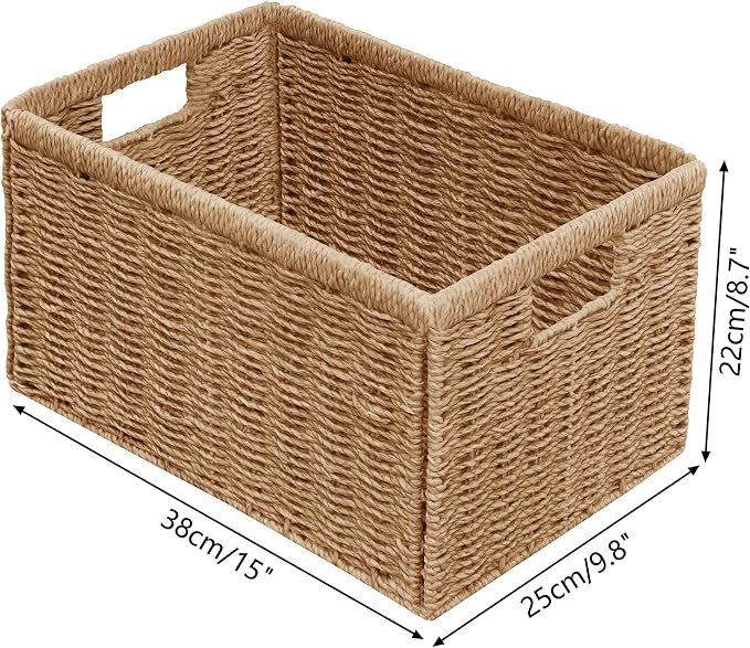 Vagusicc 2 Packs Large Wicker Storage Basket, Closet Storage Baskets Bins for Shelves, Decorative Collapsible Baskets for Organizing Clothes Toy Nursery Bathroom Organizers and Storage, Natural
