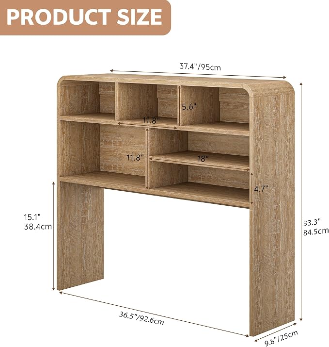 5-Tier Desk Shelf, 37.4''W Desktop Bookshelf for Computer Monitor, Desktop Organizer Shelf Storage Rack with 6 Cubbies, 5-Level Desk Hutch Display Rack for Home, Office, Dorm, Vanity, Natural