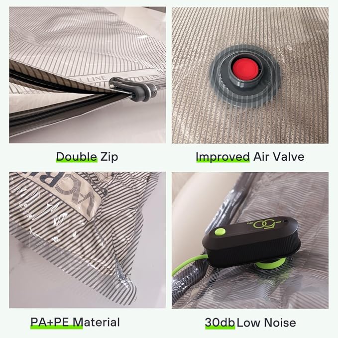 Vacbird Vacuum Bags for Travel with USB Pump, 12 Pack Carry-on Size Compression Packing for Luggage and Suitcase, Space Saver Bags for Clothes and Clothing Travel