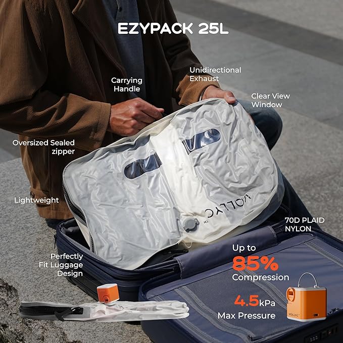 Travel Vacuum Bags with Pump, 25L Large Capacity Vacuum Bags for Travel, IPX7 Waterproof, Open Zipper, Reusable Travel Essentials Compression Bags for Luggage Backpack Suitcase Home Storage