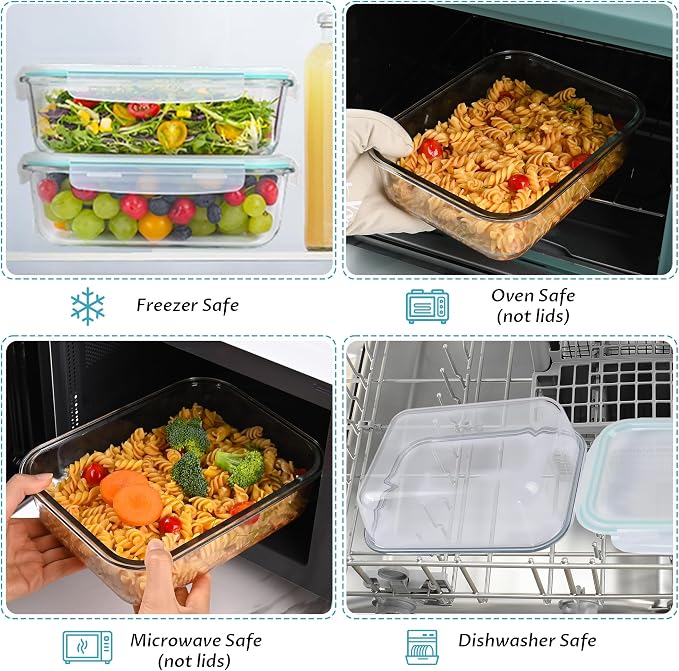 LOVYANXUE 2Pack 9.8 Cups/ 78 Oz Large Glass Food Storage Containers with Lids, Glass Meal Prep Containers with Airtight Lids - BPA Free, Leakproof, Ideal for Food Storing/Serving, Microwave/Oven Safe