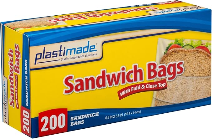 Disposable Plastic Sandwich Bags With Fold Close Top 400 Bags, Great For Home, Office, Vacation, Traveling, Sandwich, Fruits, Nuts, Cake, Cookies, Or Any Snacks (2 Packs)