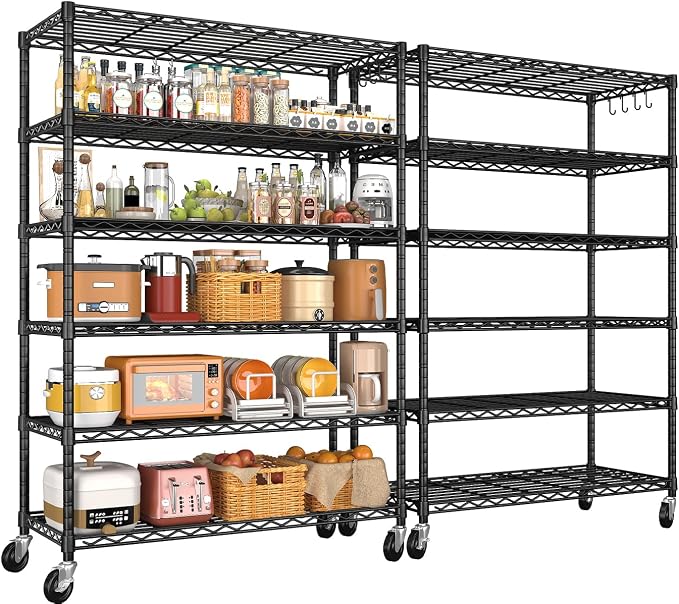 2Pack Wire Shelving 1500lbs 6 Tier Storage Shelves with Wheels NSF Certified Heavy Duty Steel Metal Shelf Adjustable Rolling Rack Kitchen Garage Closet Pantry Laundry 36" Wx16 Dx79 H