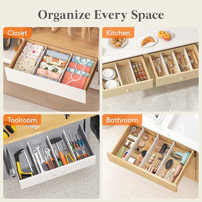 Lifewit 5" Tall 5 Pack Drawer Dividers, 30-47cm/11.5-18.5" Expandable Drawer Divider for Clothes, Adjustable Dresser Drawer Organizers, Drawers Separators for Dresser/Bathroom/Closet/Kitchen White
