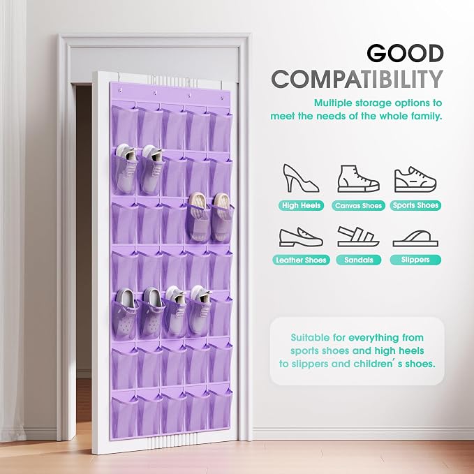 WVM Over the Door Shoe Organizer with 35 Breathable Mesh Pockets, Hanging Shoe Organizer for Door with 4 Metal Hooks, Large Capacity Closet Storage for Shoes, Accessories