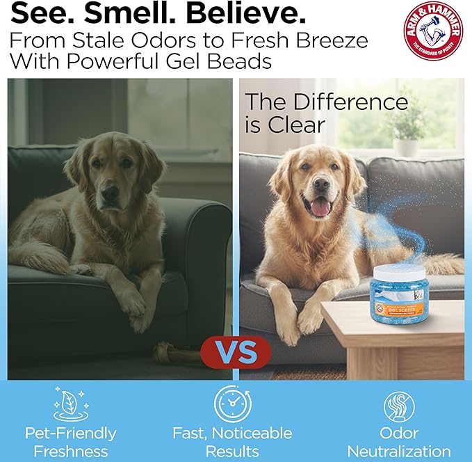 Arm & Hammer for Pets Air Care Pet Scents Deodorizing Gel Beads, Pet Odor Eliminator for Rooms Closets and Small Spaces with Long Lasting Odor Control, Fresh Breeze Scent, 12 oz