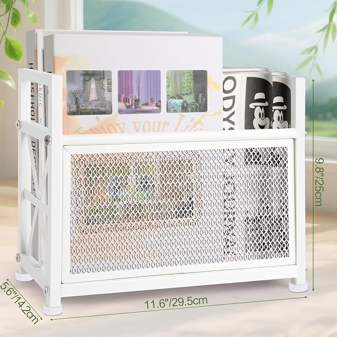 White Magazine Holder, Metal Magazine Rack Floor, Magazine Storage Basket, Mesh Magazine File Holder, Magazine Holders for Shelves，Magazine Stand for Desk, Folder Organizer Bin for Magazines