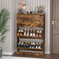 Wodeer Narrow Shoe Cabinet for Entryway, Slim Shoe Storage Cabinet with 3 Flip Drawers, Hidden Wood Shoe Cabinet Storage, Freestanding Shoe Rack Organizer Foyer, Hallway, Brown
