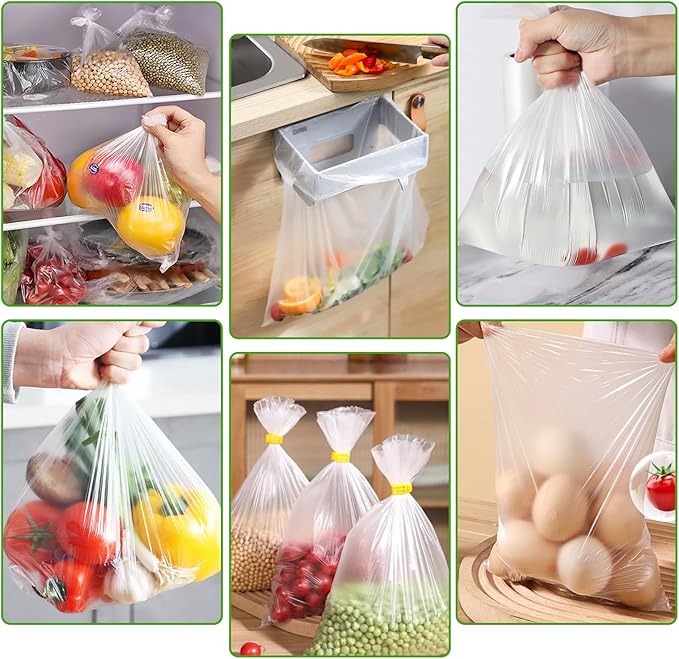 FungLam 12”×20” Plastic Produce Bags on a Roll, Clear Food Storage Bags for Bread, Vegetables, Fruits and Meat, Continuous Plastic Bags for Kitchen, Refrigerator Storage, 350 Bags/Roll
