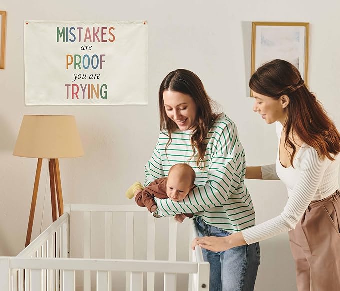 Classroom Wall Flag Decor-Teacher Gift-Inspirational Back to School Wall Banner Decor-Mistakes Are Proof You Are Trying-Hanging Rectangular Canvas Banner for Classroom Teacher Office Reading Corner