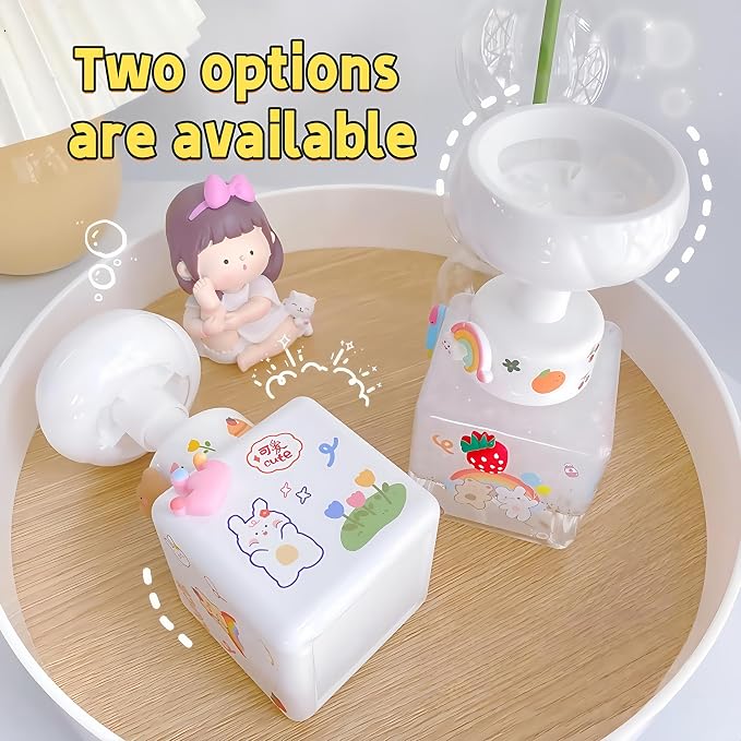 Flower Foam Dispenser Pump Bottle-250ml Reusable Plastic Soap Dispenser for Shampoo, Hand Soap&Bath, Includes Cute Stickers, Perfect for Kids Bathroom Or Kitchen (White)