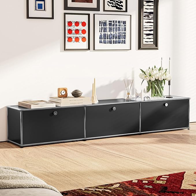 Modern Storage Cabinet Versatile Free-Standing Organizer for Home Office Décor, Green (Black, E-15 D x 90" W x 15" H)