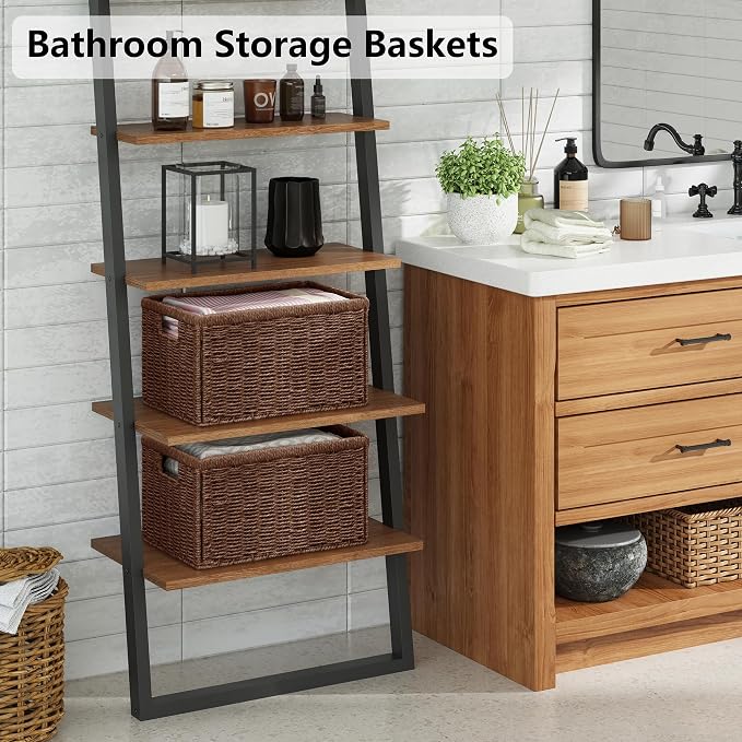 Vagusicc 2 Packs Large Wicker Storage Basket, Closet Storage Baskets Bins for Shelves, Decorative Collapsible Baskets for Organizing Clothes Toy Nursery Bathroom Organizers and Storage, Brown