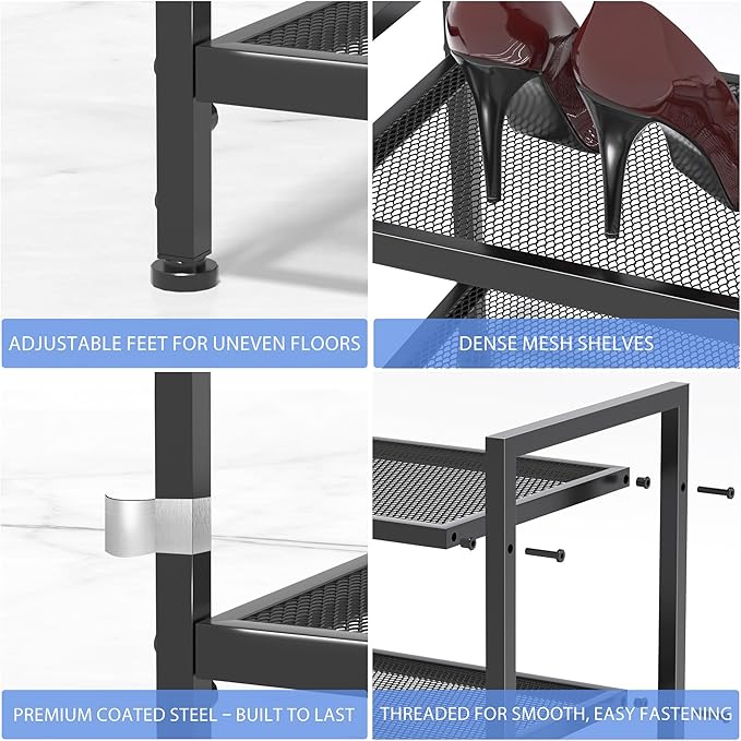 4 Tier Shoe Rack, Expandable Shoe Rack for Closet, Adjustable Shoe Organizer for Entryway, Shoe Storage Organizer for Door Entrance, Garage, Bedroom
