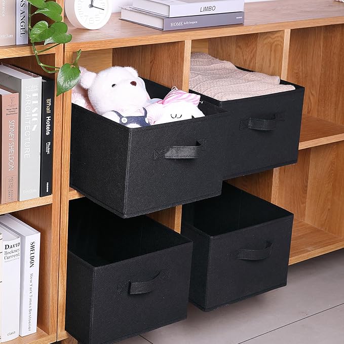 Collapsible Storage Bins, Foldable Organizers and Storage Baskets Cube Storage Bin for Bedroom Living Room, Black, 15.4x11.4x7.9inch, 4 Pack